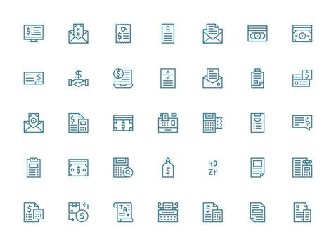 35 Icons for Invoice in Regular Clean Line Format Professional Icon Set vector