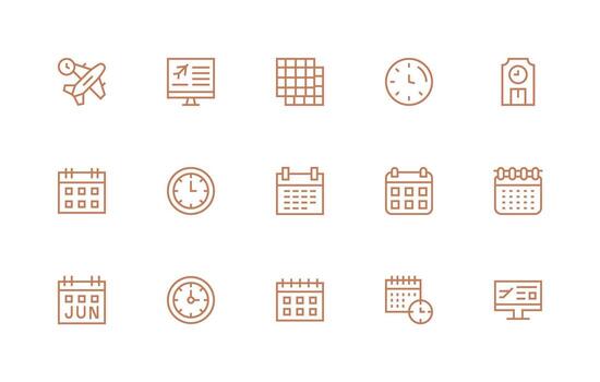 calendario conjunto con 15 regular línea íconos ligero icono serie vector