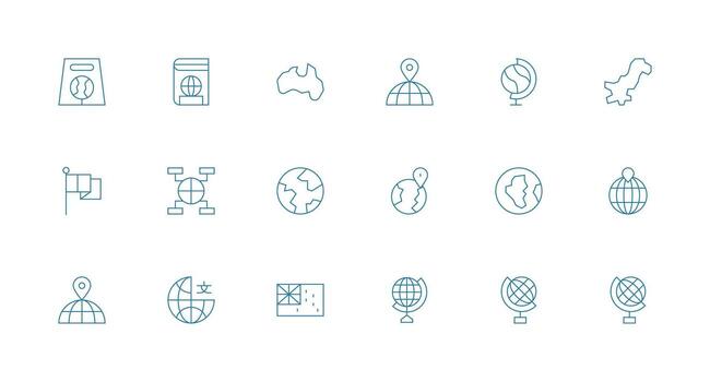 Minimal Line Style World Map Icons with 18 Vectors Simple Icon Pack
