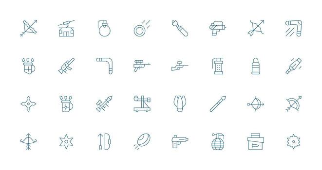 32 Thin Line Icons for Projectile Graphics Style Icon Set vector