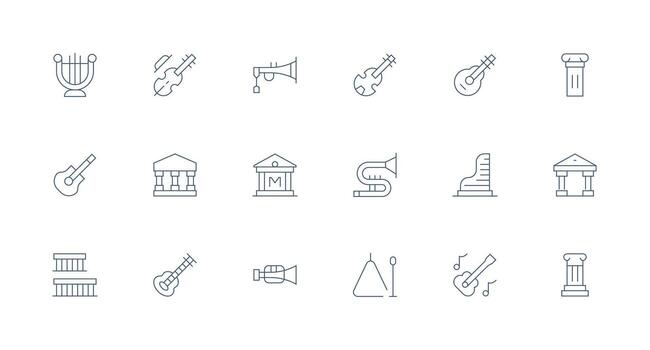 Classical Visual Pack containing 18 Minimal Line Icons Sharp Icons for Presentations vector