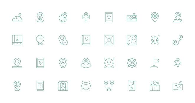 32 Thin Line Vectors for Coordinates Theme Organized Icon Pack for Quick Access