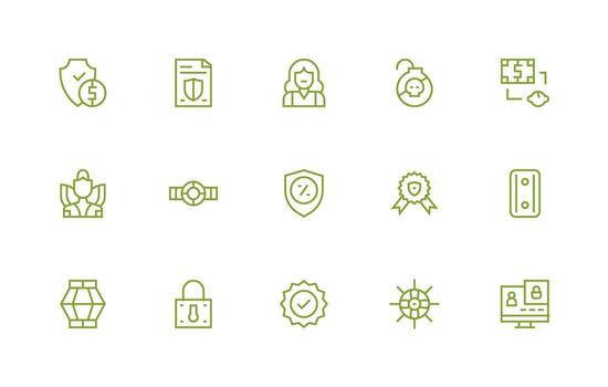 Secure Visual Pack containing 15 Regular Line Icons Neat Icon Set vector