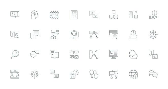 Thin Line Icons from Question Set with 32 Vectors Multi-Style Icon Collection