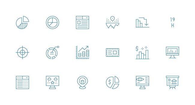 18 Data Visualization Icons in Minimal Line Aesthetic Multi-Style Icon Collection vector