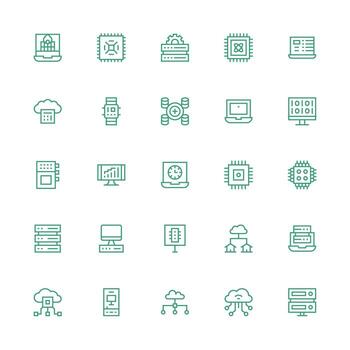 informática presentando 25 íconos en medio carrera contorno diseño diseño Listo icono conjunto para equipos vector