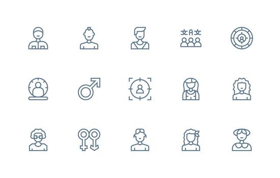 Demographic Icon Set with 15 Regular Line Graphics Outline Icon Pack vector
