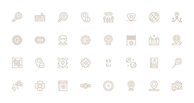 zona conjunto con 32 Delgado línea íconos equilibrado icono conjunto para funcional diseño vector