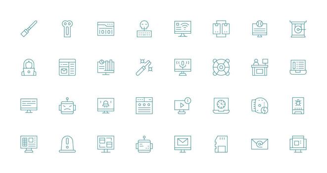 computadora incluso 32 Delgado línea ilustraciones interfaz íconos para diario utilizar vector