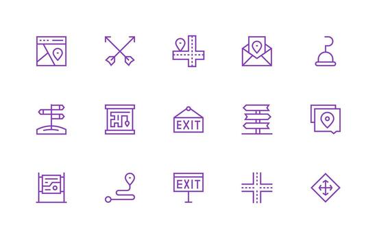Directions featuring 15 Icons in Regular Line Design Layout Icon Collection vector