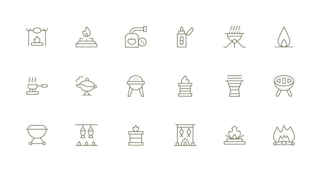 Outdoor Cooking Icon Set with 18 Minimal Line Graphics Balanced Icon Set for Functional Design vector