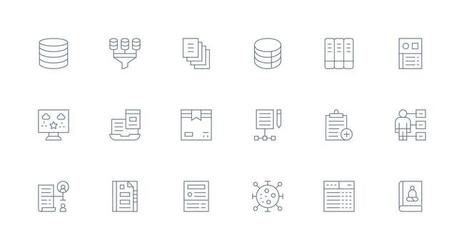 información administración icono conjunto con 18 mínimo línea gráficos básico icono serie vector