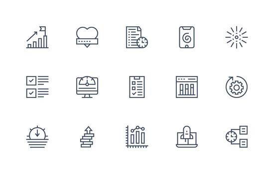 15 Regular Line Icons for Progress Bar Graphics App Icon Pack vector