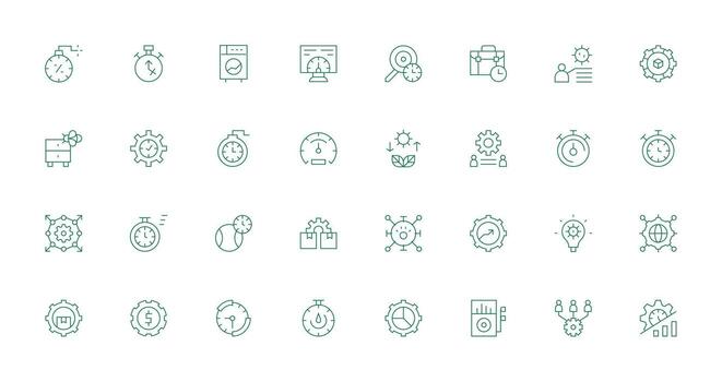 32 Efficiency Icons in Thin Line Aesthetic Scalable Icons for All Themes vector