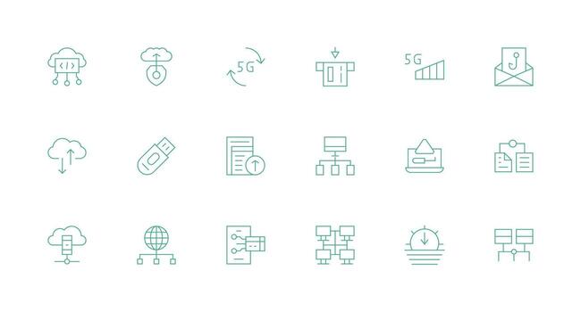 datos transferir presentando 18 íconos en mínimo línea diseño editable icono colección vector