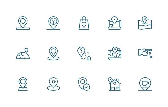 Geolocation Icon Collection with 15 Regular Line Designs Scalable Icons for Cross-Platform Interfaces vector