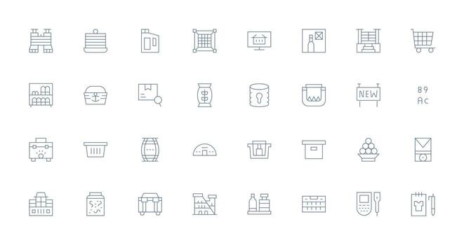 32 Thin Line Style Icons from Inventory Collection Reusable Icon Set vector