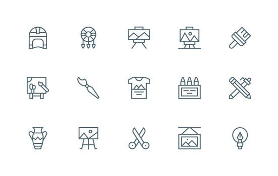 Artwork Design Icons featuring 15 in Regular Line Style Simple Icons for Interface and Wireframes vector