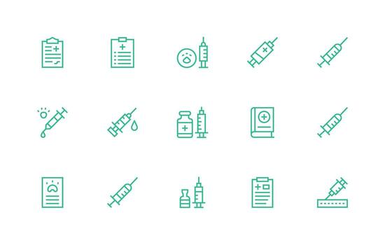 15 Regular Line Designs for Immunization Icons All Device Compatible Icon Set vector