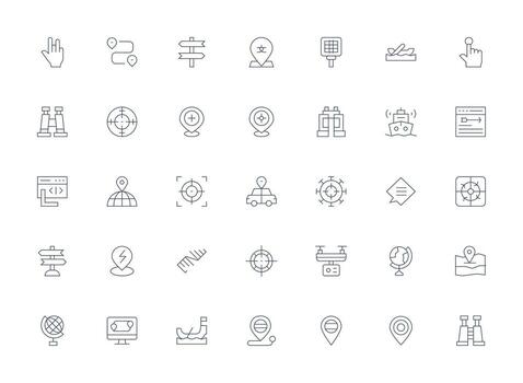 Navigation Icon Collection with 35 Light Line Designs Simplified Icon Pack for Visual Tools vector