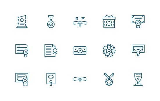 Certificate Design Icons featuring 15 in Regular Line Style Icon Pack for UI vector