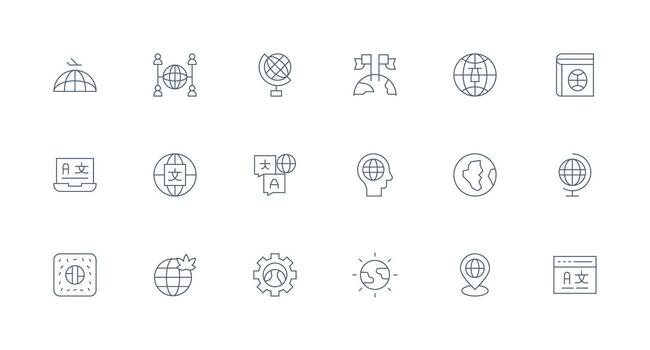 internacionalización incluso 18 mínimo línea ilustraciones íconos construido para visual consistencia paquete vector