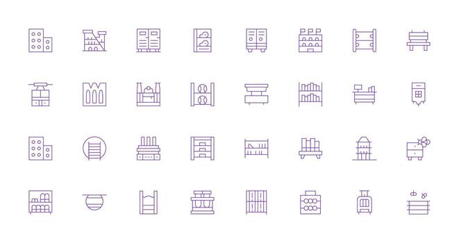 Shelving Icon Set with 32 Thin Line Graphics Icon Set for Apps vector