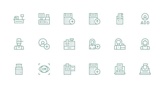Register Icon Set with 18 Minimal Line Graphics UI Icon Set vector
