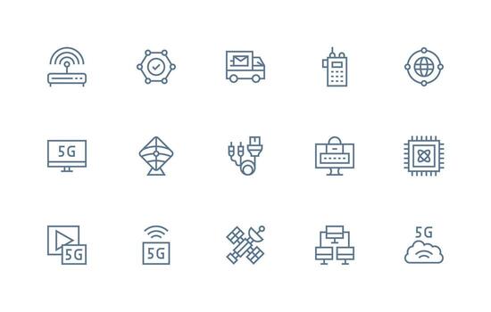 15 íconos para datos transmisión en regular línea formato estándar icono paquete vector