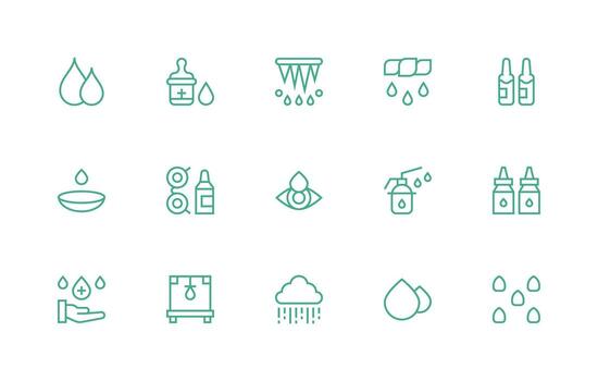 gotas presentando 15 íconos en regular línea diseño ligero icono serie vector