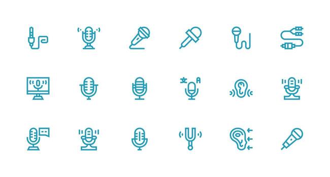 18 Icons for Audio Input in Strong Stroke Line Format Line Icon Collection vector
