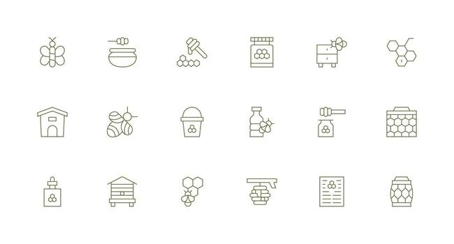 Apiary Icon Collection with 18 Minimal Line Designs Clean Icon Collection for Web Use vector