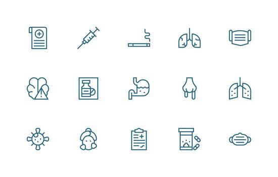 Illness Icon Collection with 15 Regular Line Designs Simplified Icon Pack for Visual Tools vector
