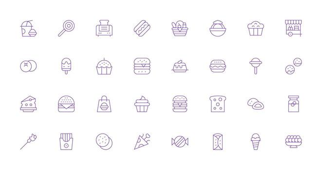 Snack Icon Set with 32 Thin Line Graphics Full Icon Library for UI Designers vector