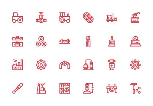 Machinery Visual Pack containing 24 Thick Line Line Icons Quick Access Icons for UI Development vector
