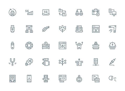 35 regular limpiar línea íconos para datos transferir gráficos web y aplicación icono paquete colección vector