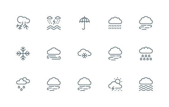 15 Icons for Precipitation in Regular Line Format Compact Icon Set vector