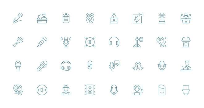 32 Thin Line Vectors for Microphone Theme Pixel Perfect Icon Set