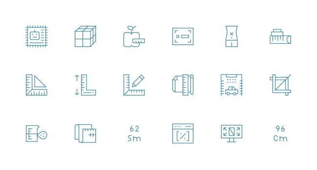 Dimensions Design Icons featuring 18 in Minimal Line Style Icon Pack for Various Themes vector