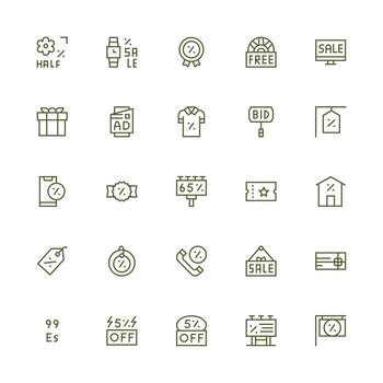 25 medio carrera contorno estilo íconos desde oferta colección flexible icono sistema para web interfaces vector