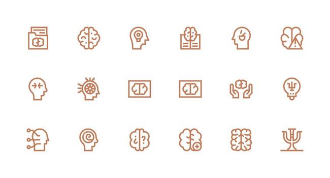 18 íconos para cerebro en fuerte carrera línea formato profesional icono conjunto vector