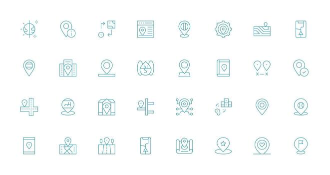 32 Thin Line Icons for Coordinates Graphics Modern Line and Glyph Icon Series vector