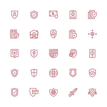 Medium Stroke Outline Style Shield Icons with 25 Vectors Icon Set for Web