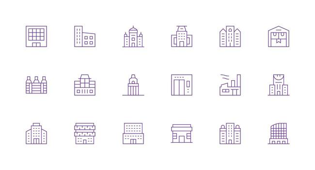 Commercial Building Set with 18 Minimal Line Icons Icon Set for Projects vector