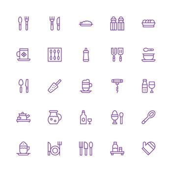vajilla diseño íconos presentando 25 en medio carrera contorno estilo escalable íconos para multiplataforma interfaces vector