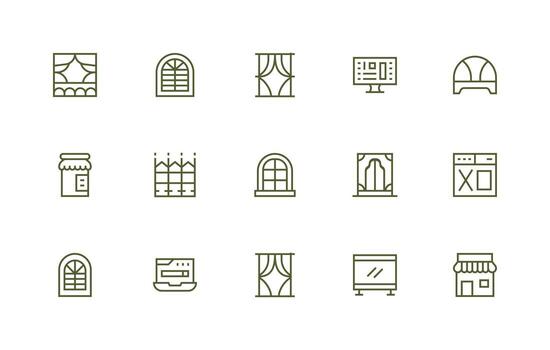 Window Design Icons featuring 15 in Regular Line Style Standard Icon Pack vector