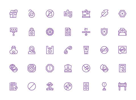 prohibido conjunto con 35 regular limpiar línea íconos equilibrado icono conjunto para funcional diseño vector