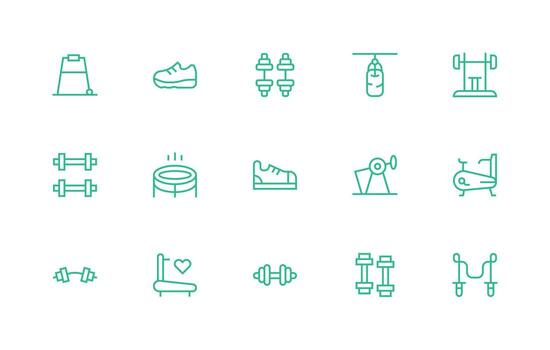 15 Icons for Exercise Equipment in Regular Line Format Icon Set for Projects vector