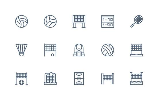 15 Icons for Volleyball in Regular Line Format UI and UX Focused Icon Collection vector