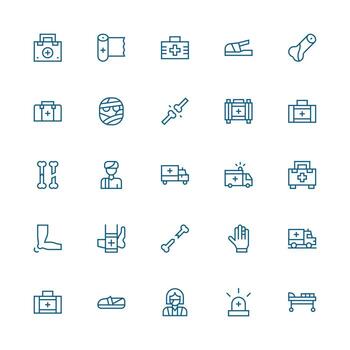 Trauma Icon Set with 25 Medium Stroke Outline Graphics Display Icon Pack vector